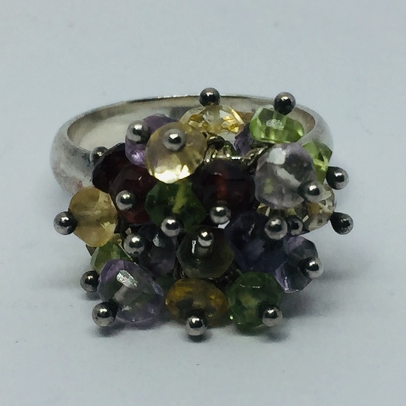 Sterling Gemstone Bead Faceted Cluster Ring - Picture 3 of 8